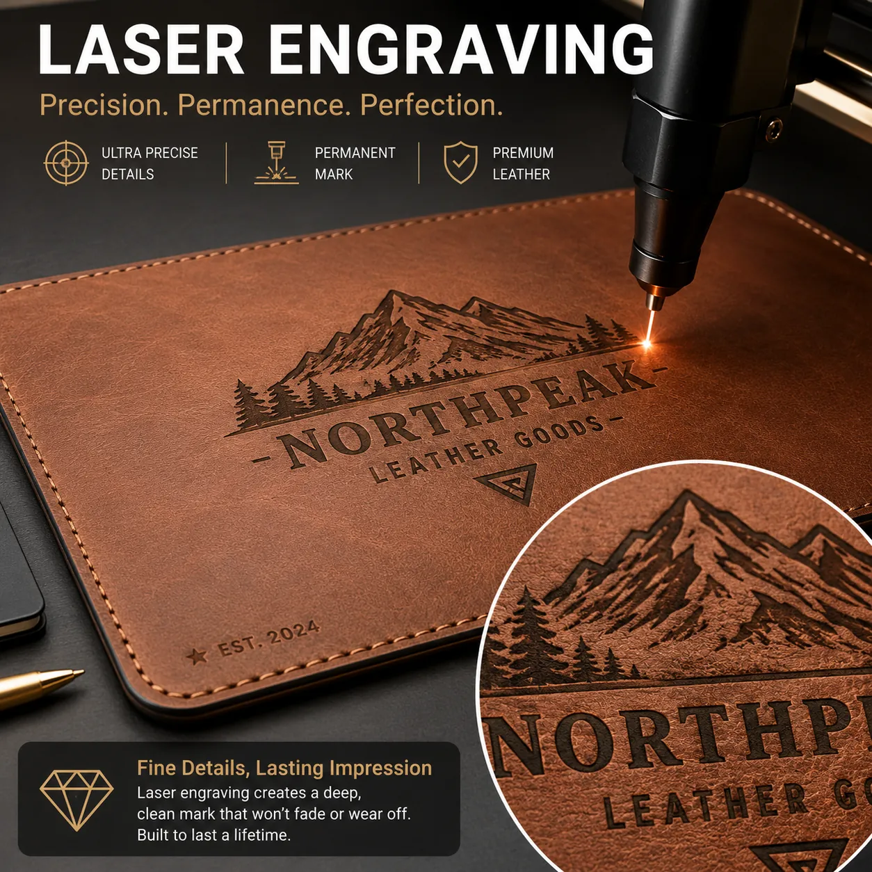 Laser Engraving for custom leather products