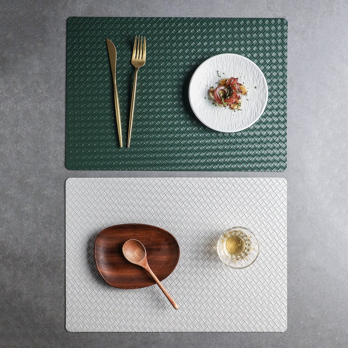 Custom Black Woven Rectangular Leather Placemat detail
