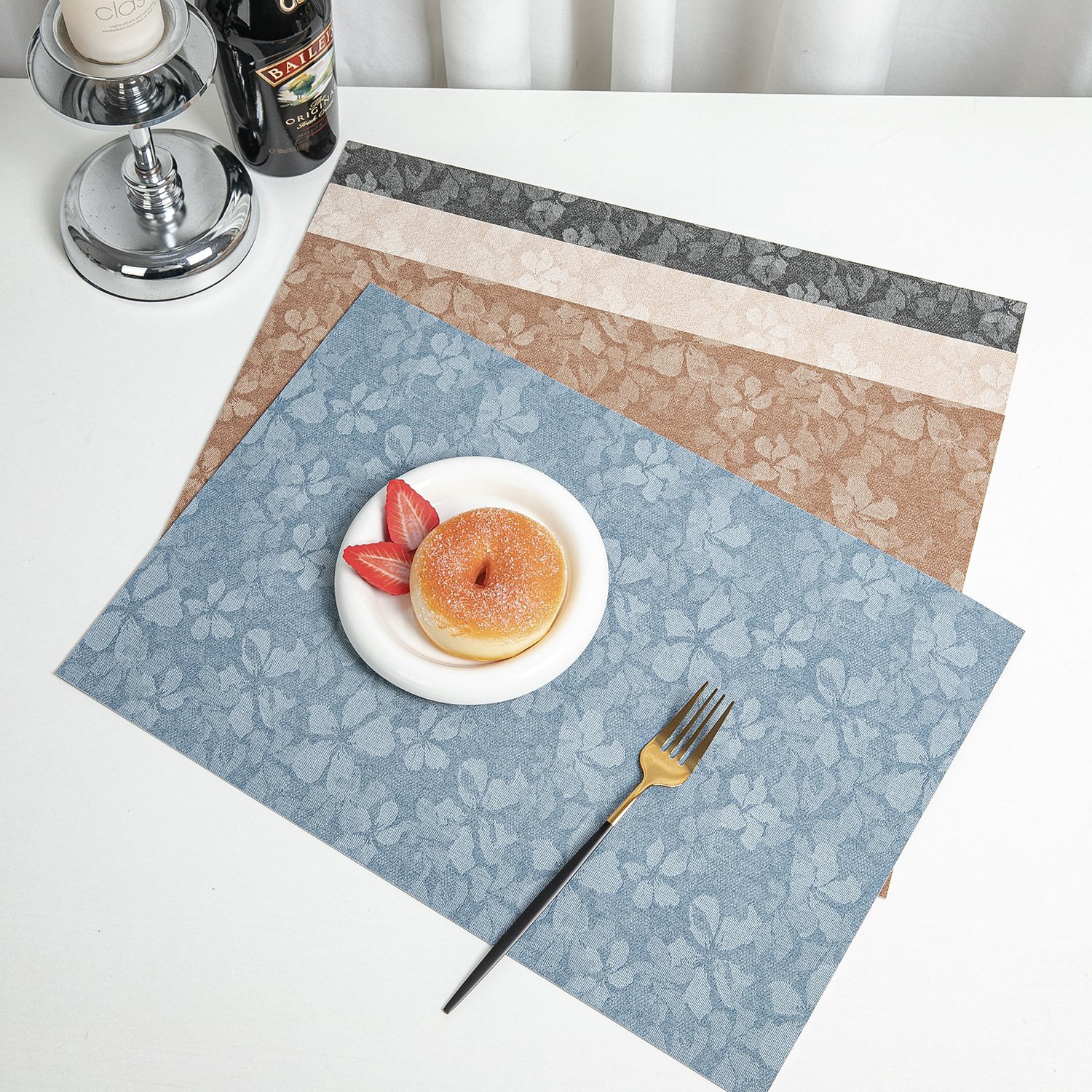 Custom Embossed Floral Rectangular Leather Placemat Collection detail