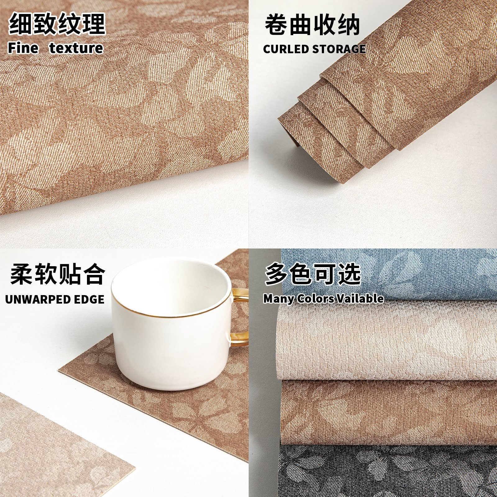 Custom Embossed Floral Rectangular Leather Placemat Collection detail