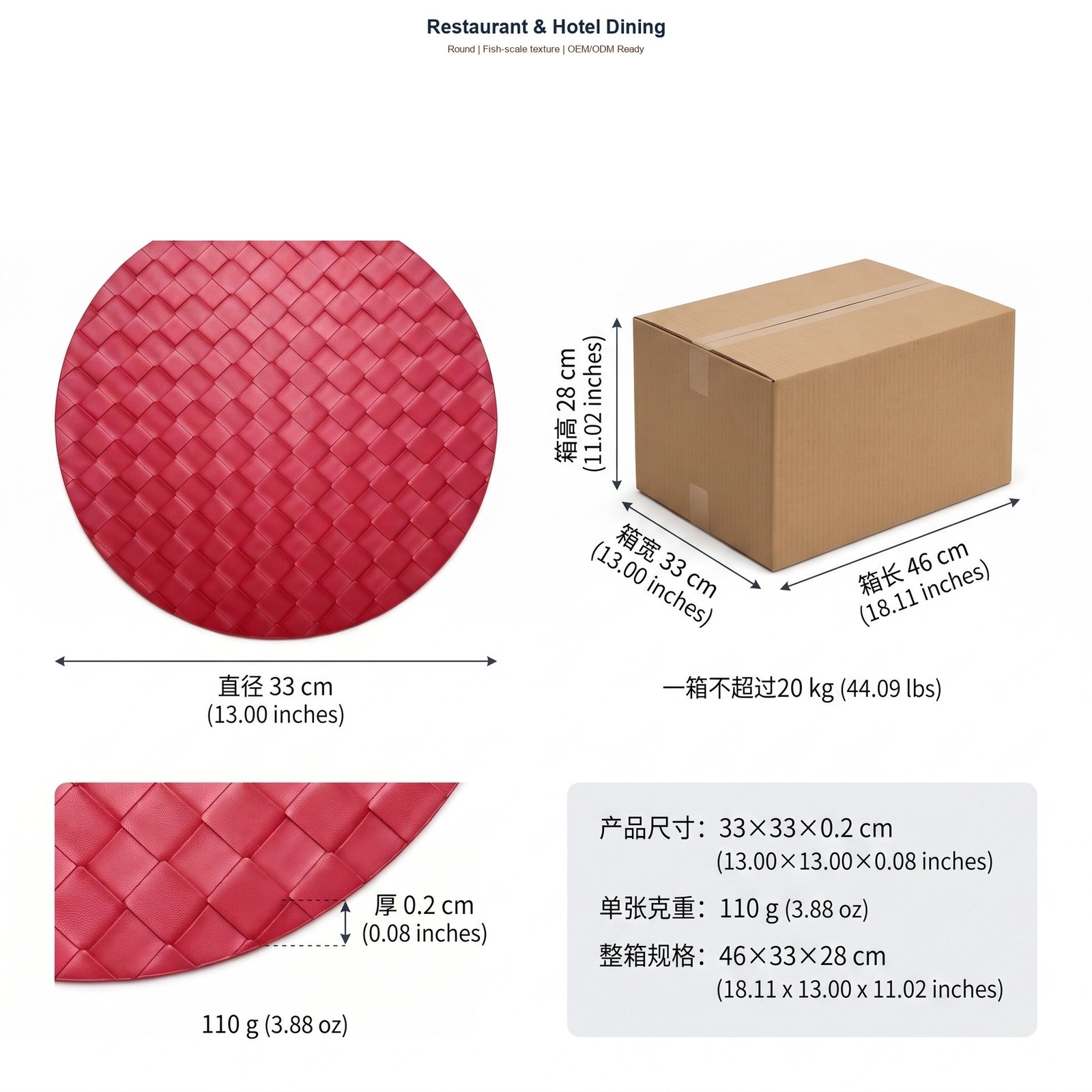 Custom Round Fish-Scale Texture Leather Placemat detail