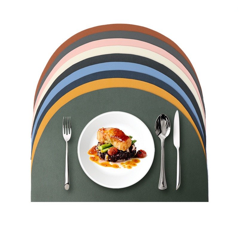 Custom Half-Round Fan-Shaped Leather Placemat detail