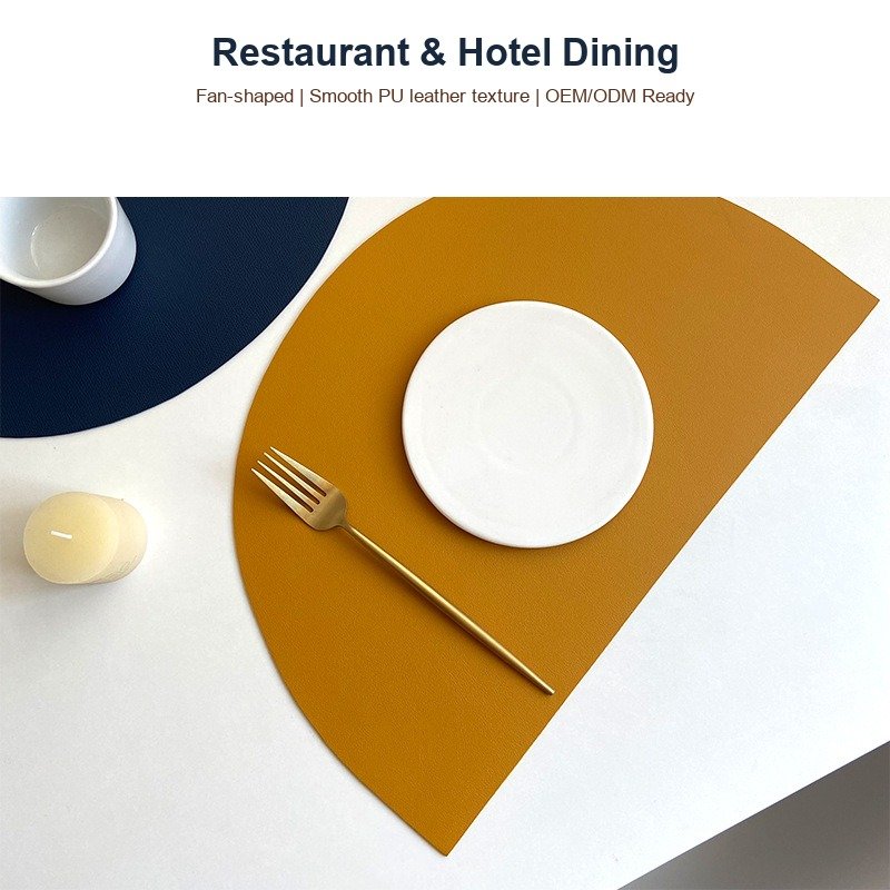 Custom Half-Round Fan-Shaped Leather Placemat detail