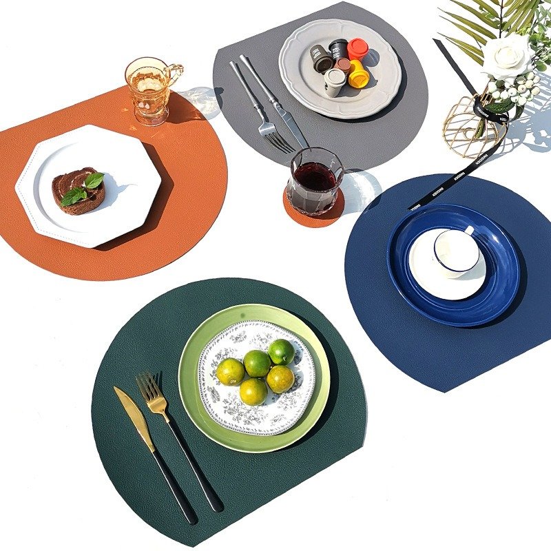 Custom Two-Tone Fan-Shaped Leather Placemat detail