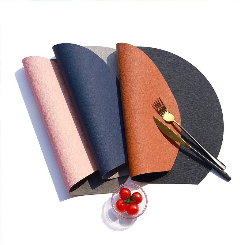 Custom Two-Tone Fan-Shaped Leather Placemat detail