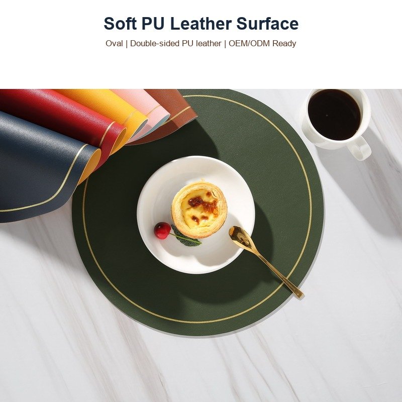 Custom Double-Sided Oval Leather Placemat detail