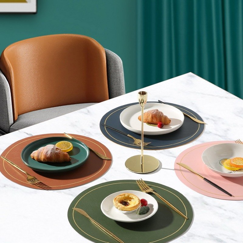 Custom Double-Sided Oval Leather Placemat detail