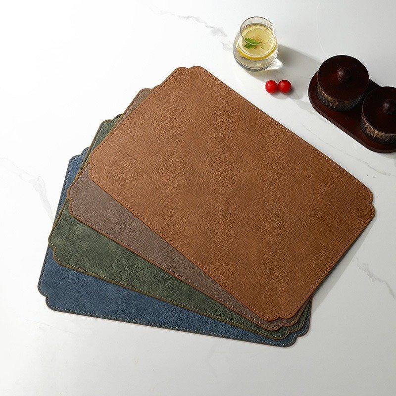 Custom Weathered Rectangular Leather Placemat detail