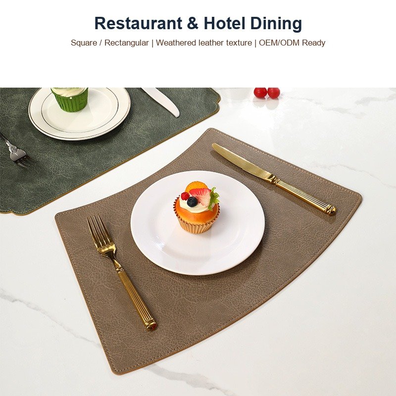 Custom Weathered Rectangular Leather Placemat detail