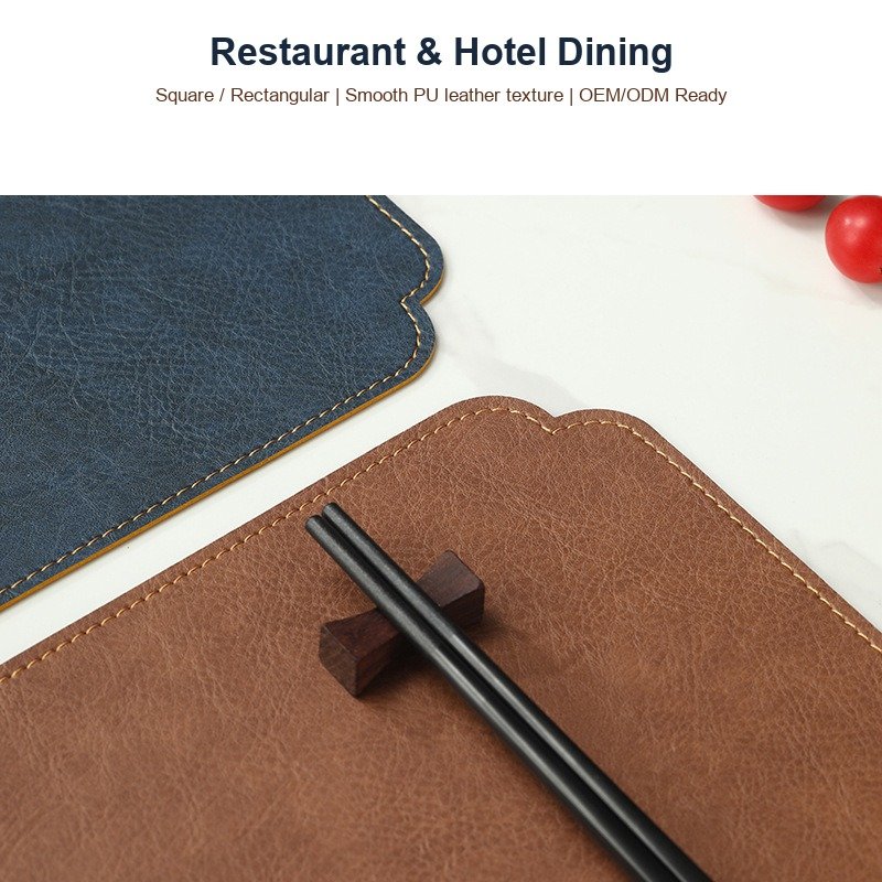 Custom Black Rectangular Leather Placemat Set detail