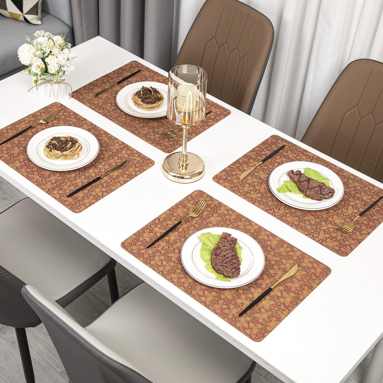 Custom Floral Rectangular Leather Placemat