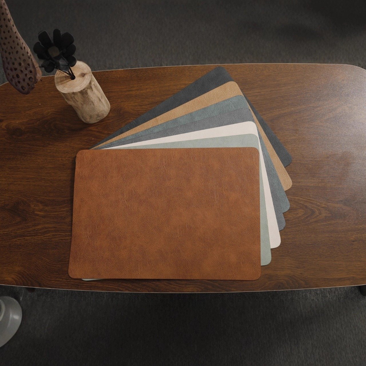 Custom Dark Rectangular Leather Placemat detail