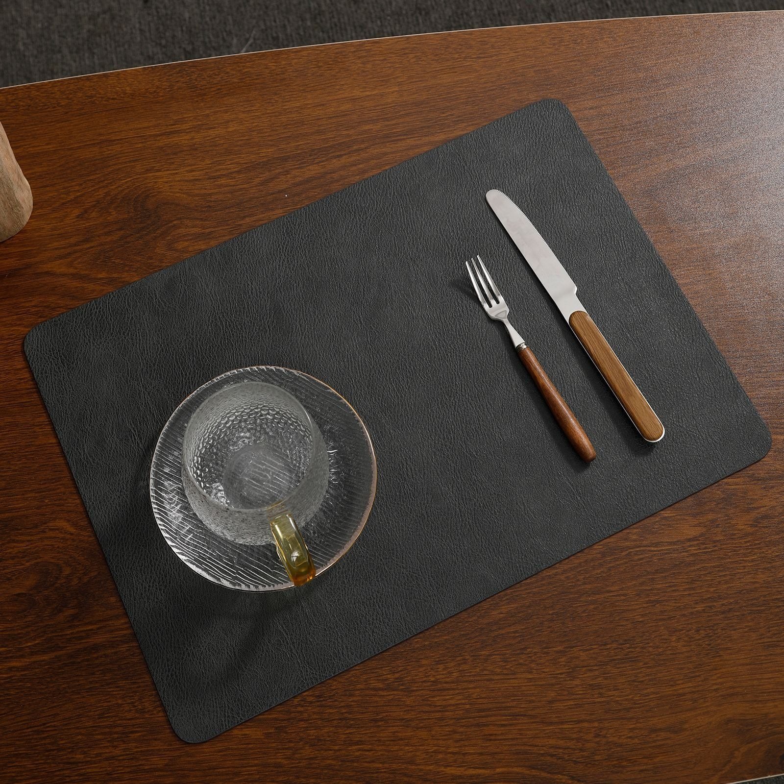 Custom Dark Rectangular Leather Placemat detail