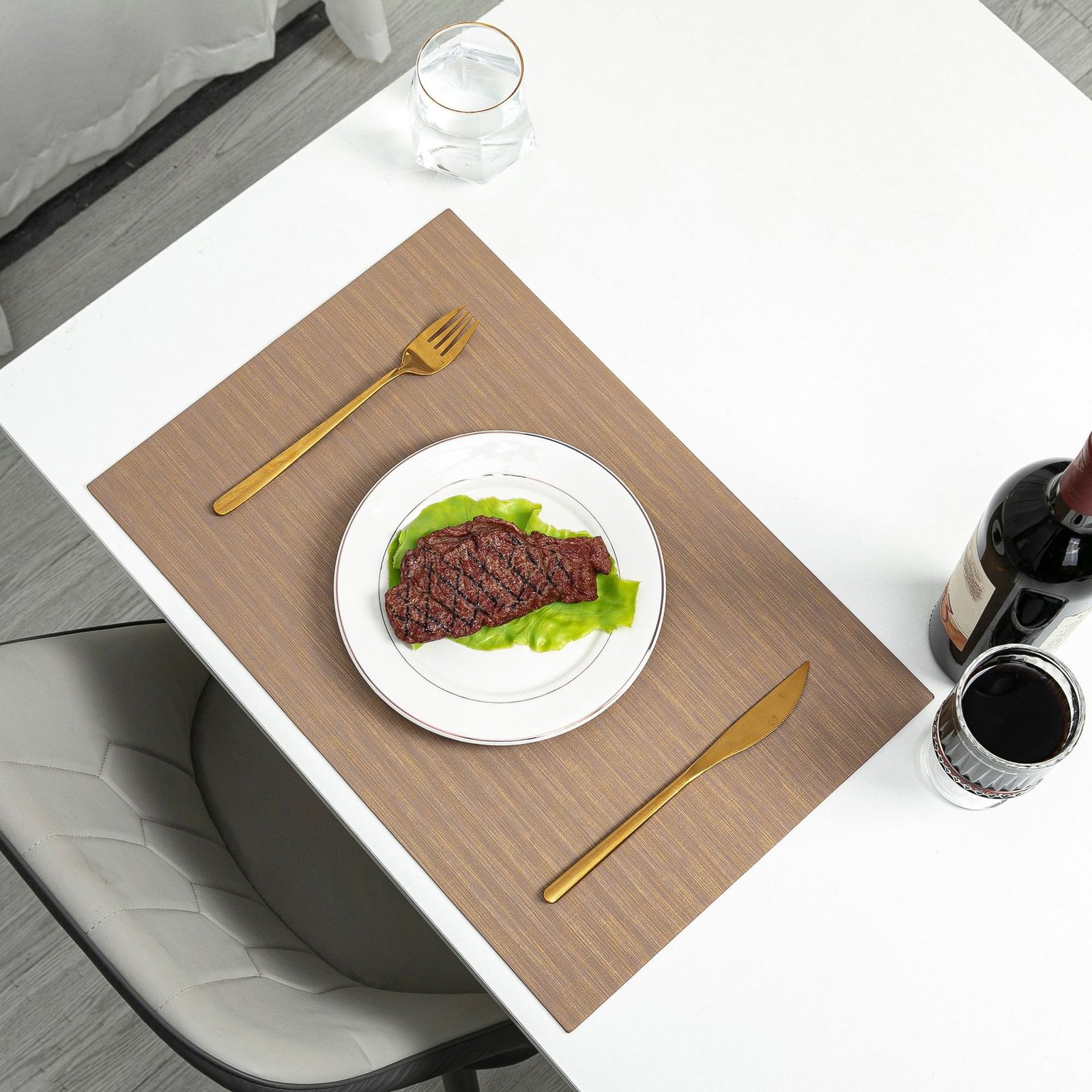 Custom Gray Rectangular Leather Placemat detail