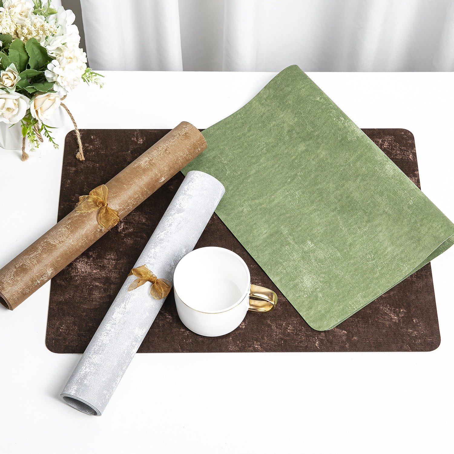 Custom Ivory Rectangular Leather Placemat detail