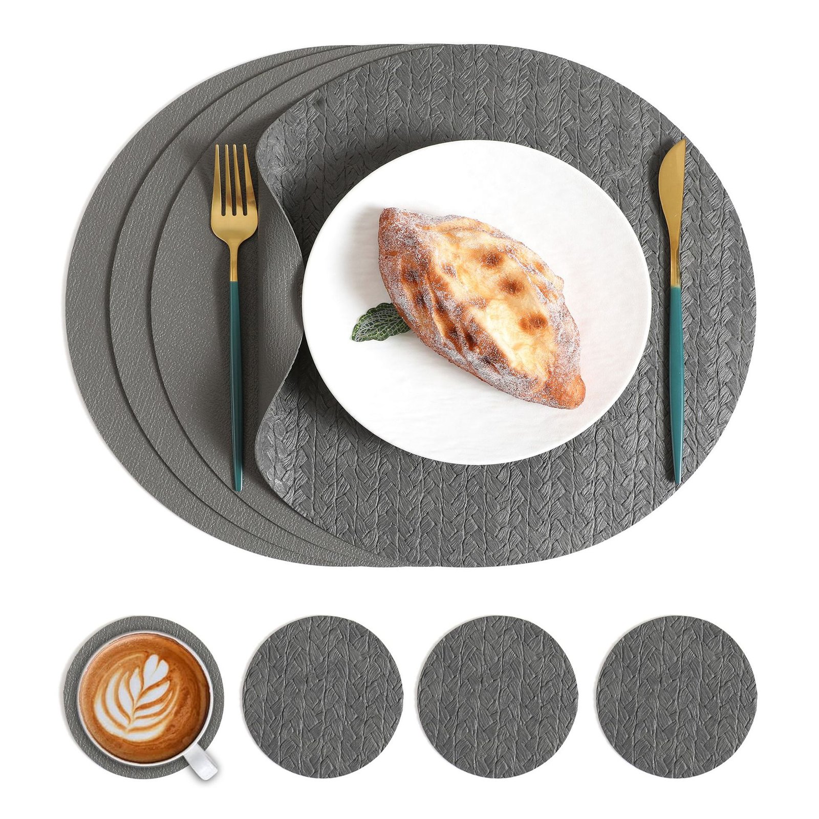 Custom Wheat Grain Round Leather Placemat detail