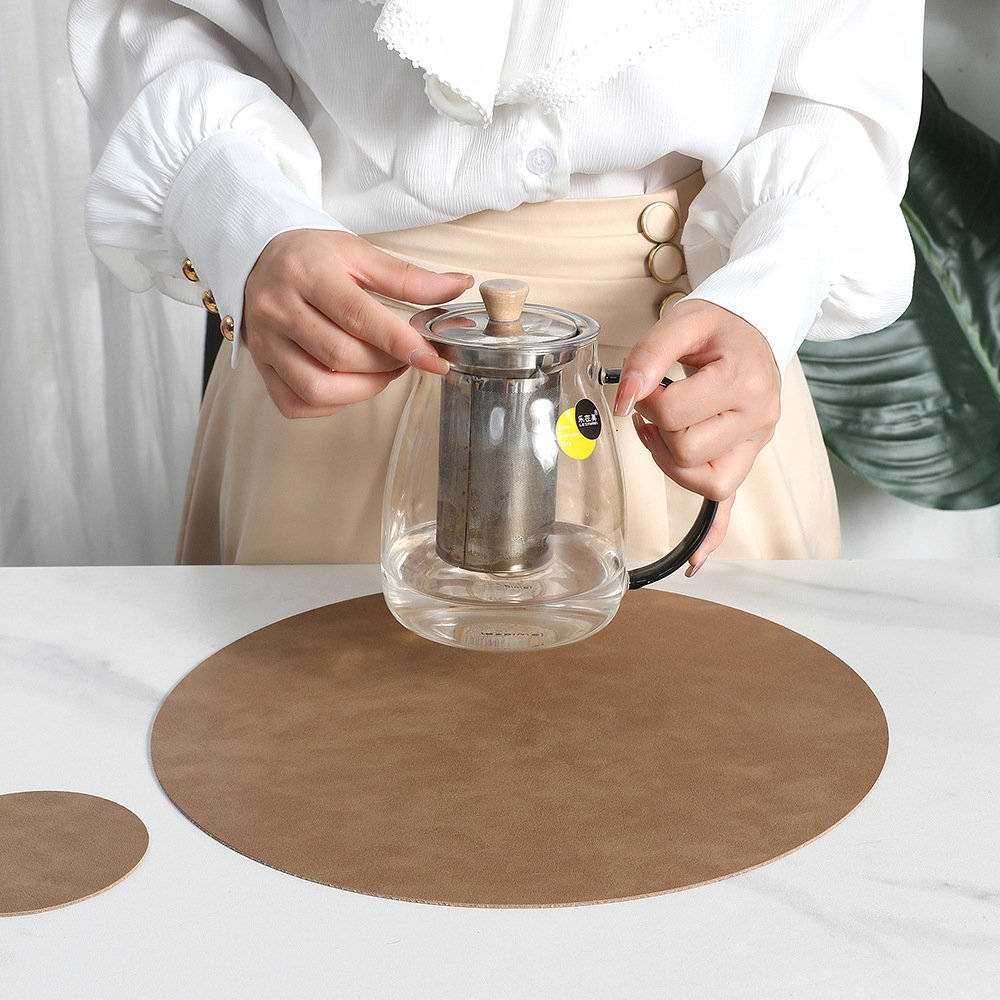 Custom Cowhide Grain Round Leather Placemat detail