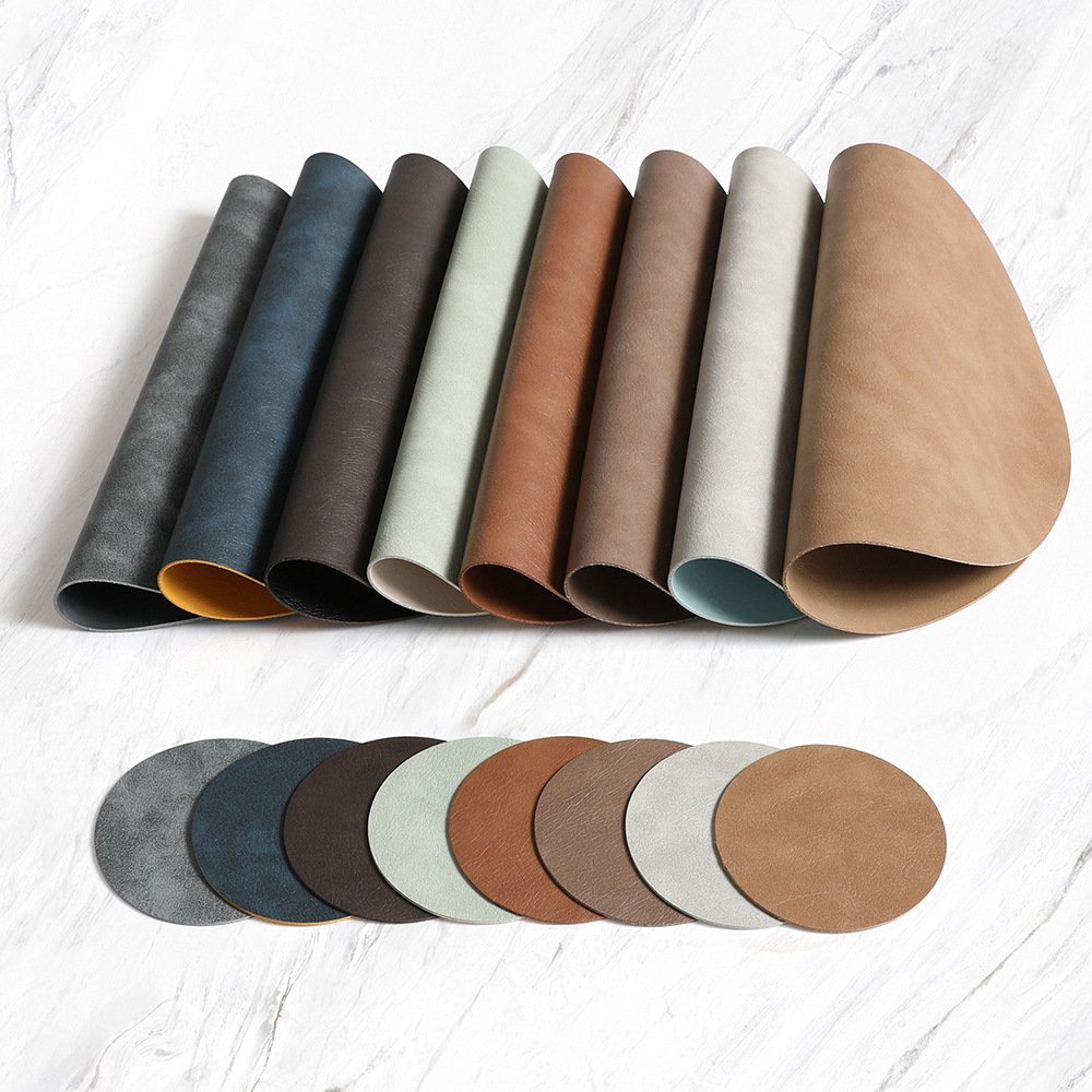 Custom Cowhide Grain Round Leather Placemat detail
