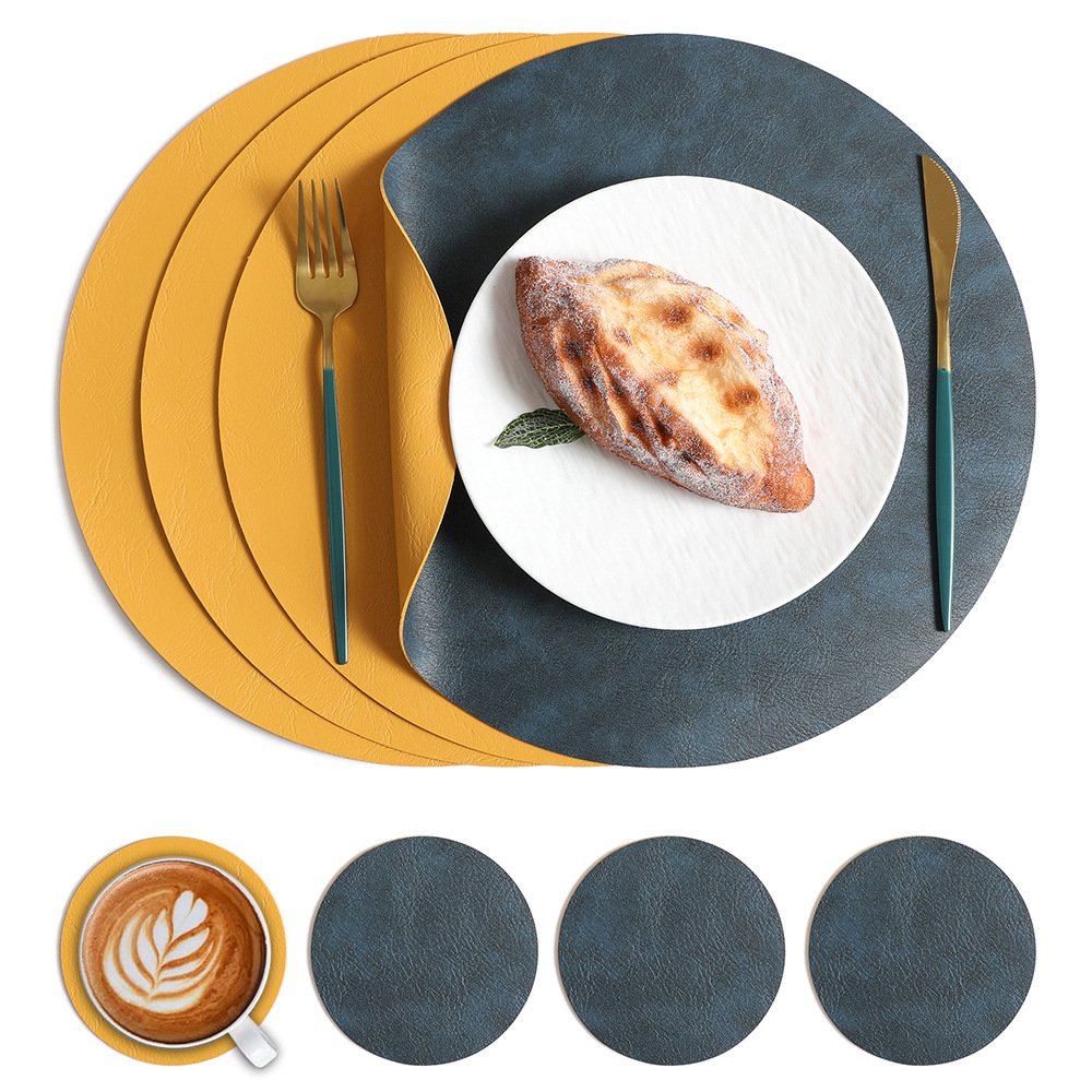 Custom Cowhide Grain Round Leather Placemat detail