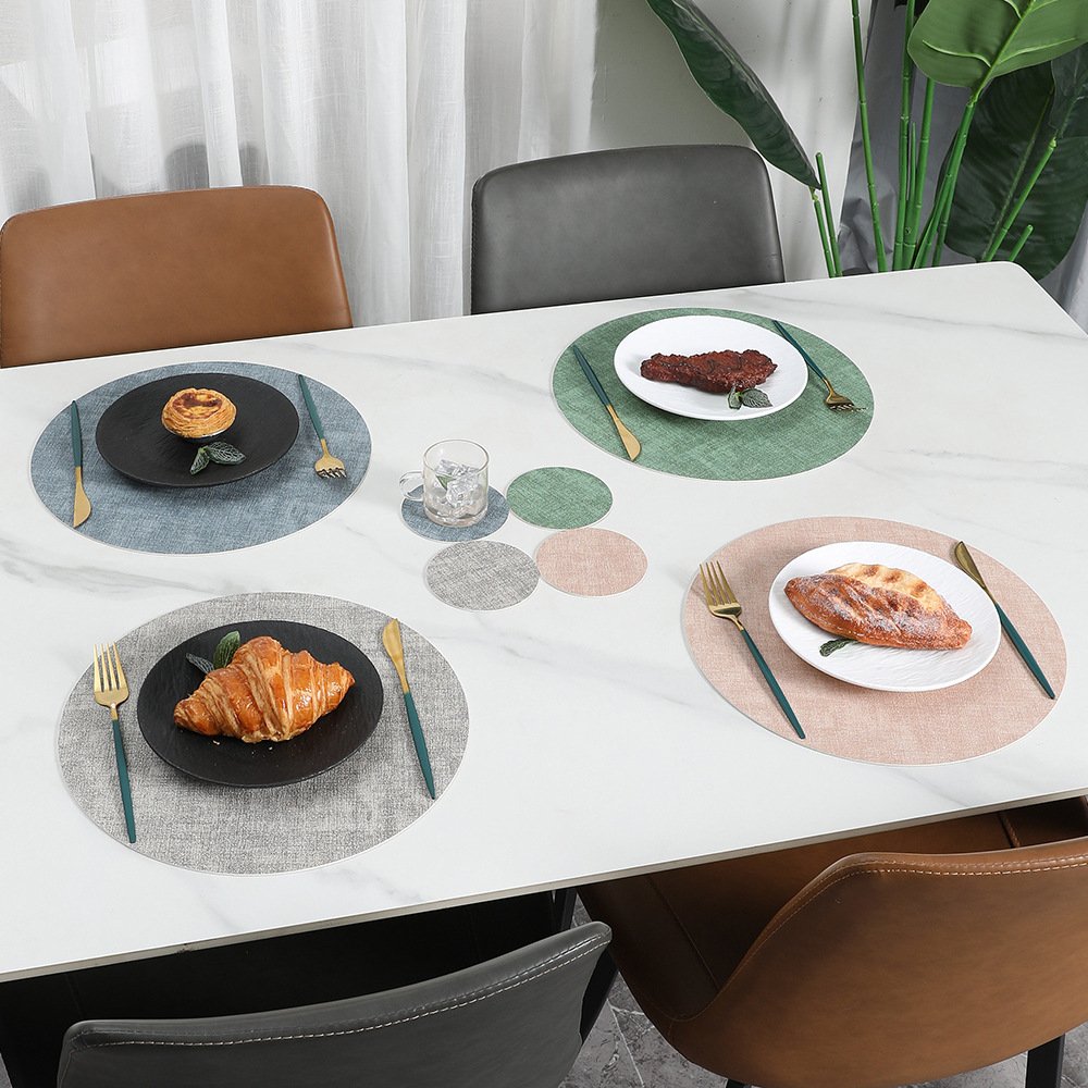 Custom Two-Tone Woven Round Leather Placemat detail
