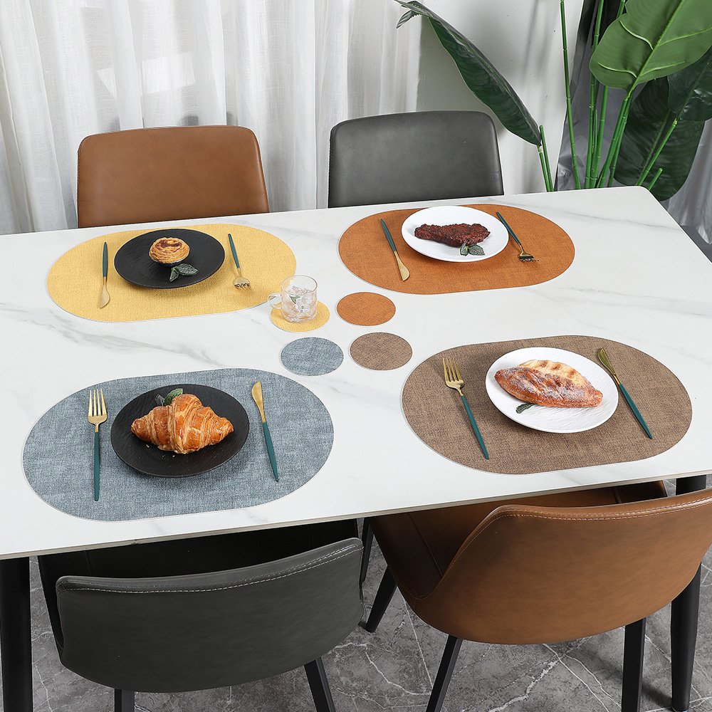 Custom Two-Tone Woven Oval Leather Placemat detail