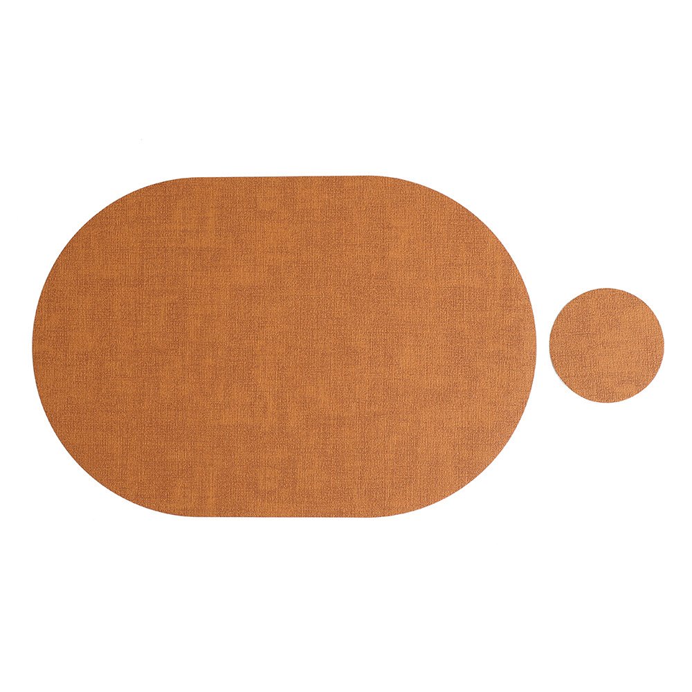 Custom Two-Tone Woven Oval Leather Placemat detail