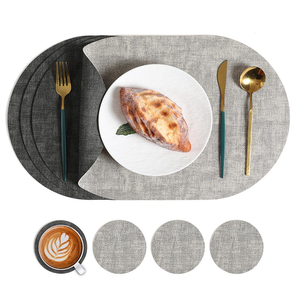Custom Two-Tone Woven Oval Leather Placemat detail