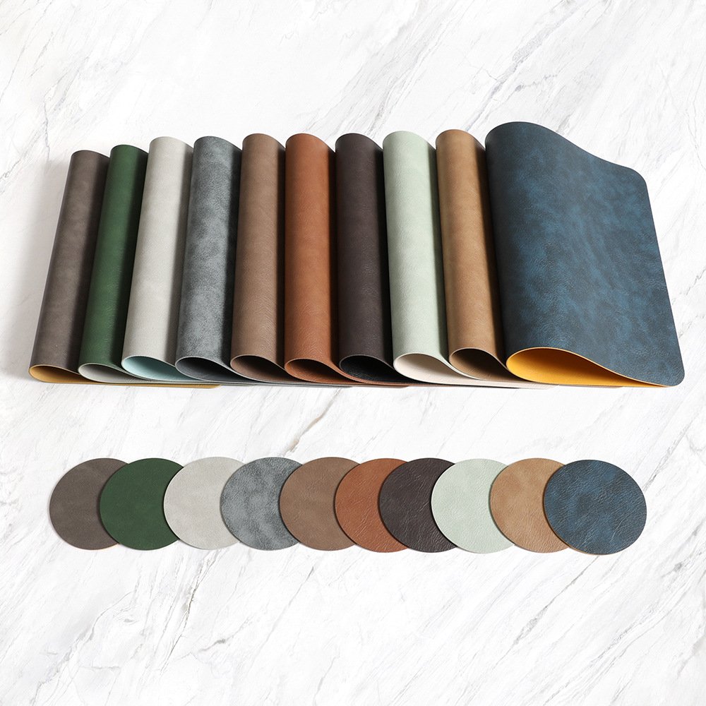 Custom Two-Tone Cowhide Grain Square Leather Placemat detail