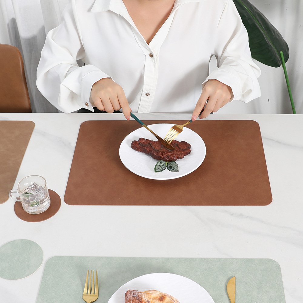 Custom Two-Tone Cowhide Grain Square Leather Placemat detail