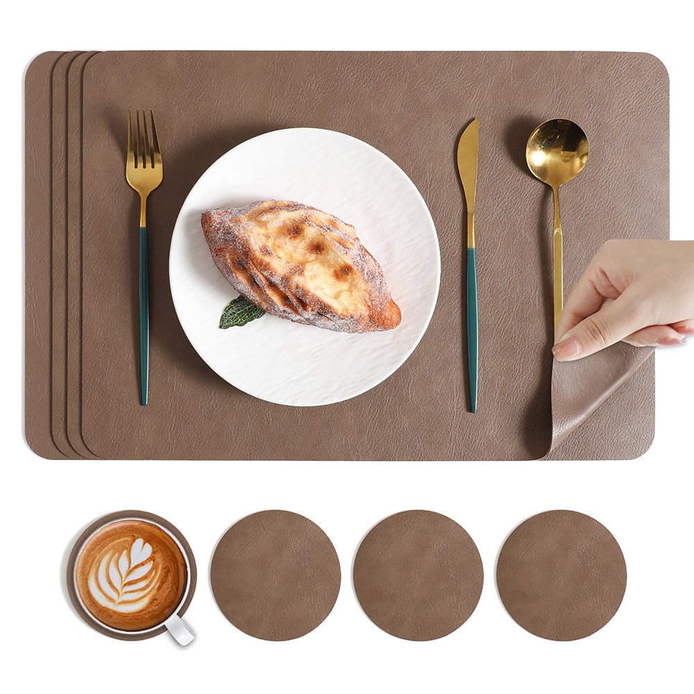 Custom Two-Tone Cowhide Grain Square Leather Placemat detail