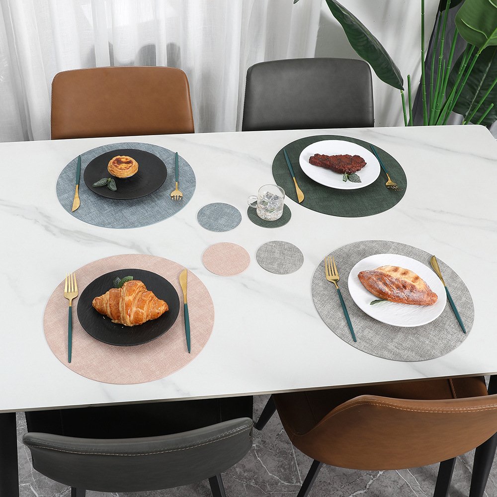 Custom Round Textured Leather Placemat detail