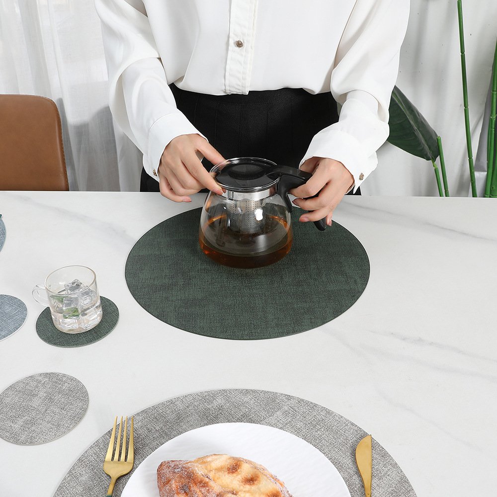 Custom Round Textured Leather Placemat detail