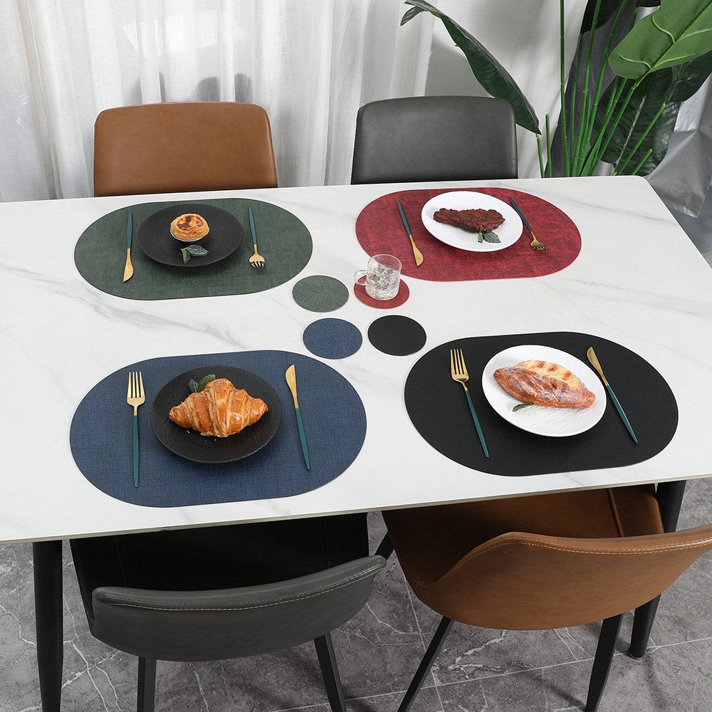Custom Oval Textured Leather Placemat detail