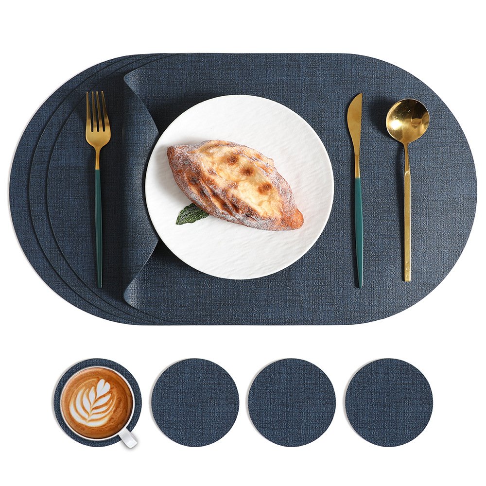 Custom Oval Textured Leather Placemat detail