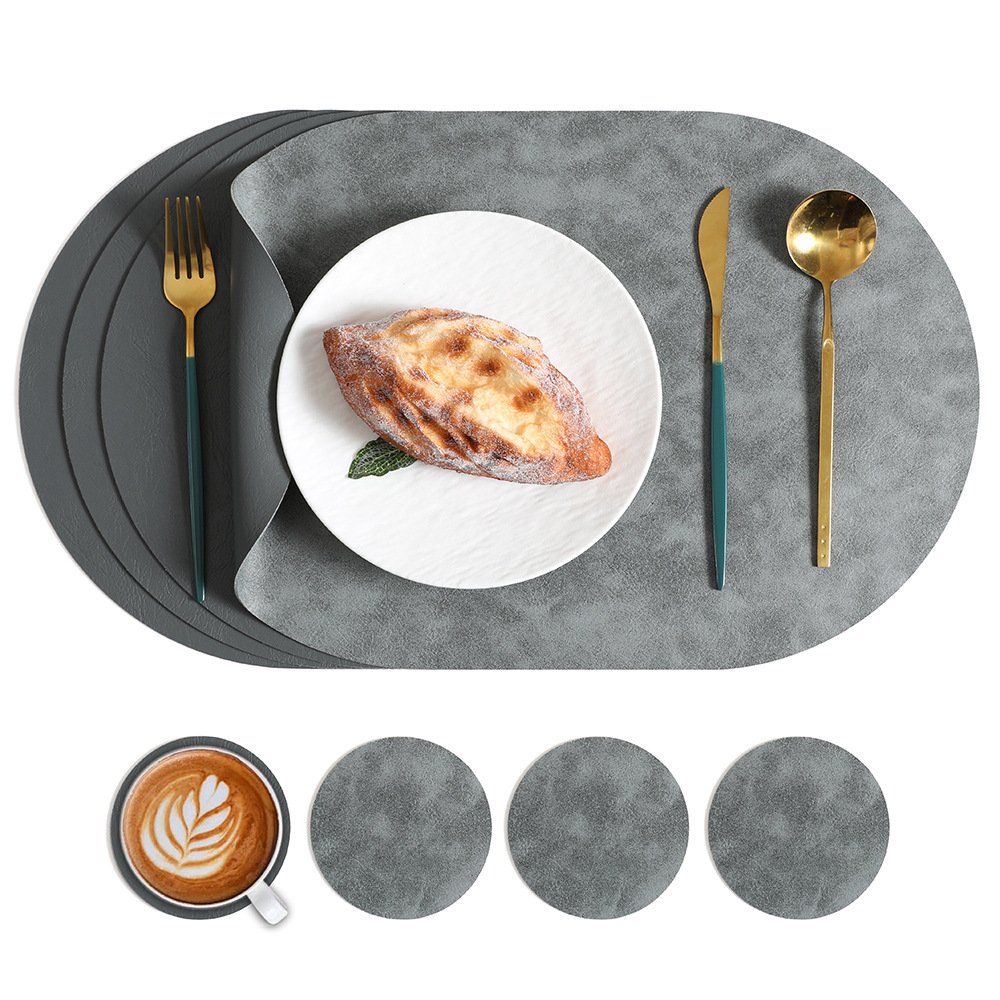 Custom Two-Tone Cowhide Grain Oval Leather Placemat