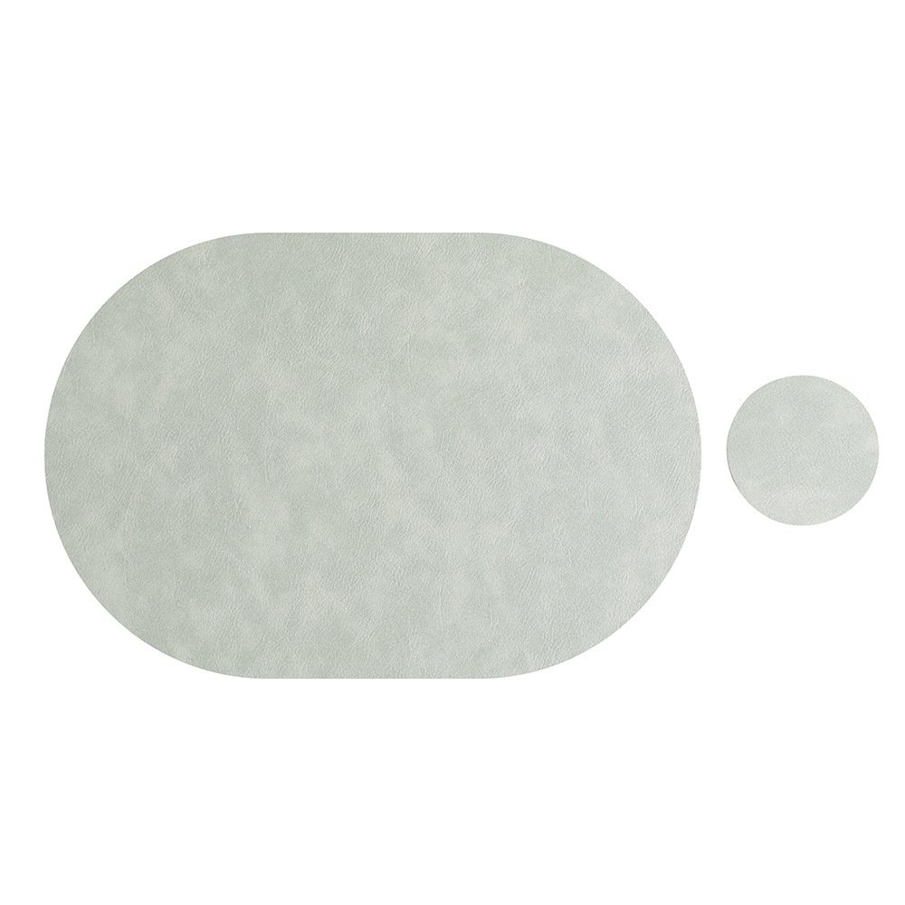 Custom Two-Tone Cowhide Grain Oval Leather Placemat detail