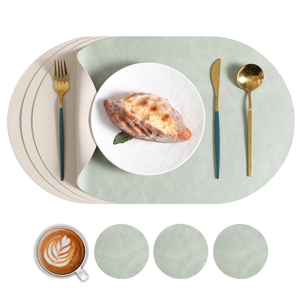 Custom Two-Tone Cowhide Grain Oval Leather Placemat detail