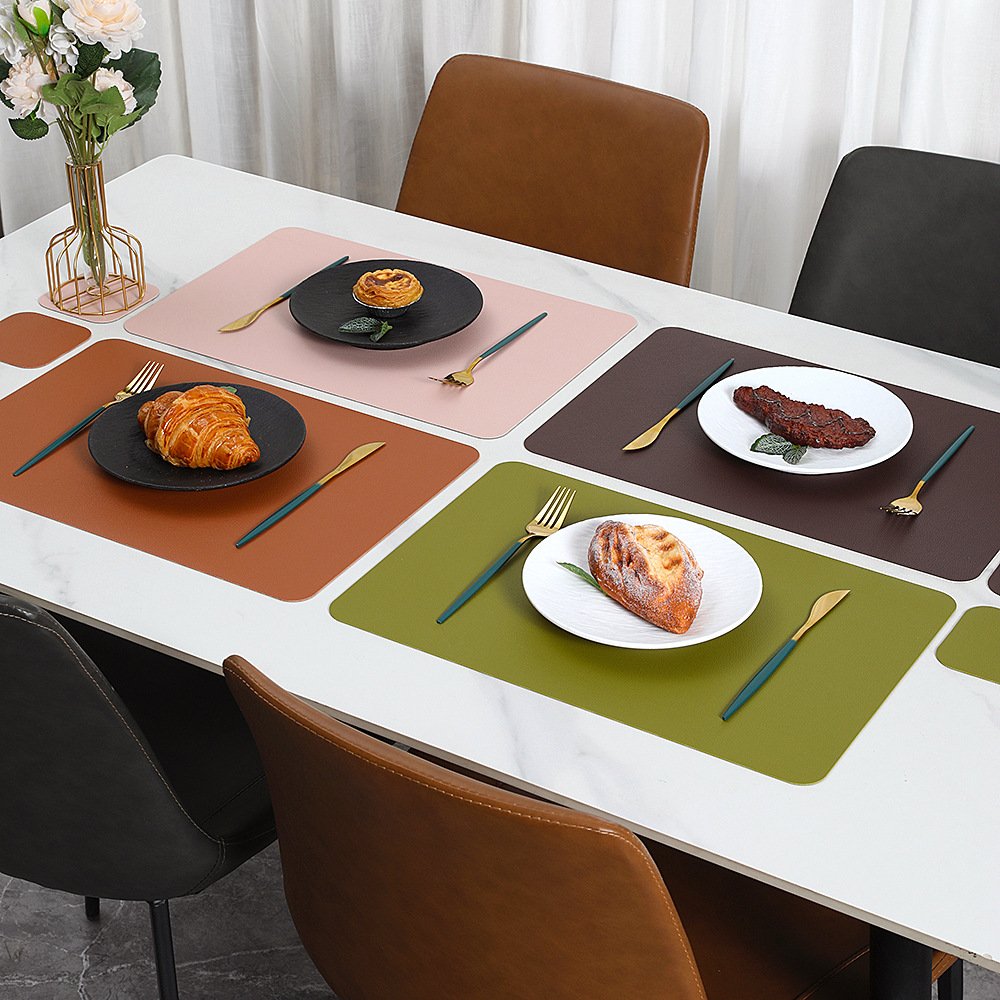 Custom Double-Sided Lychee Grain Square Hotel Leather Placemat detail