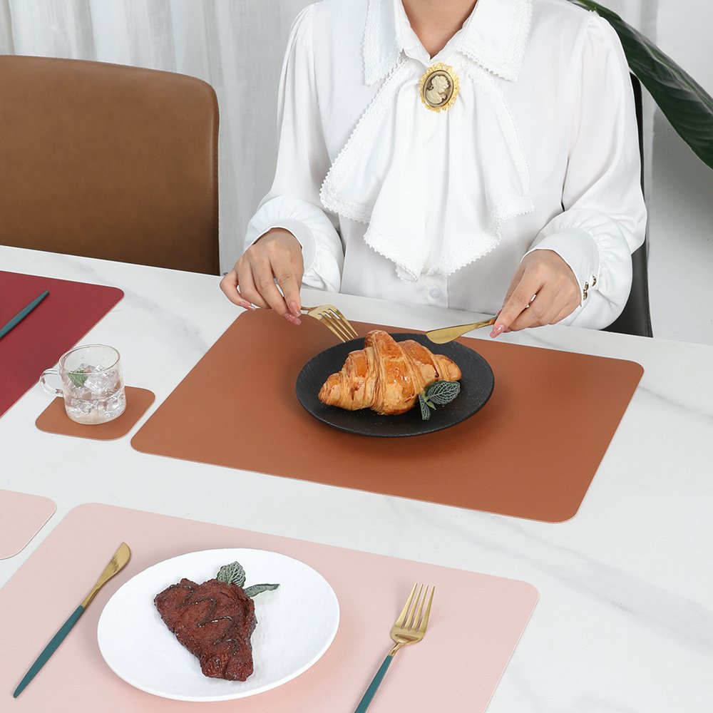 Custom Double-Sided Lychee Grain Square Hotel Leather Placemat detail