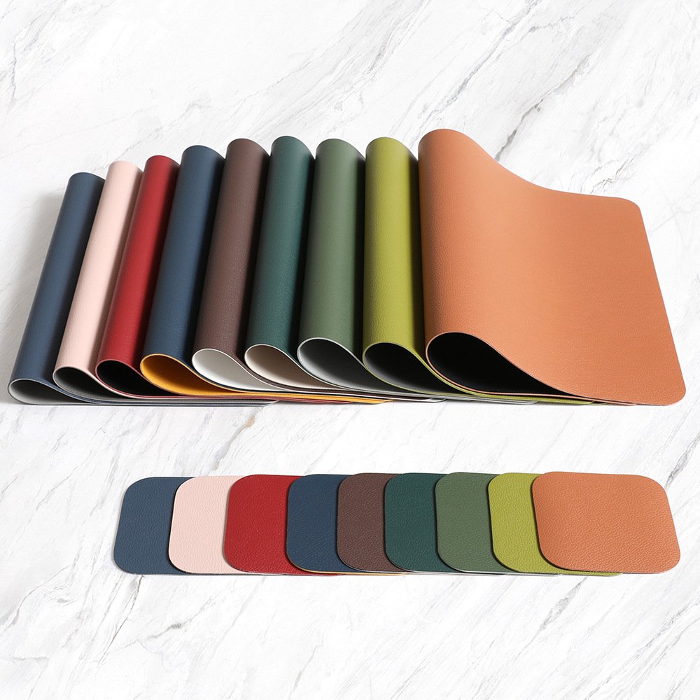 Custom Double-Sided Lychee Grain Square Hotel Leather Placemat detail