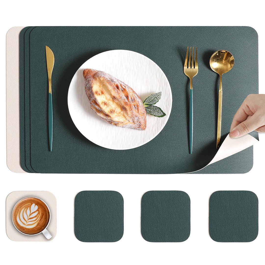 Custom Double-Sided Lychee Grain Square Hotel Leather Placemat detail