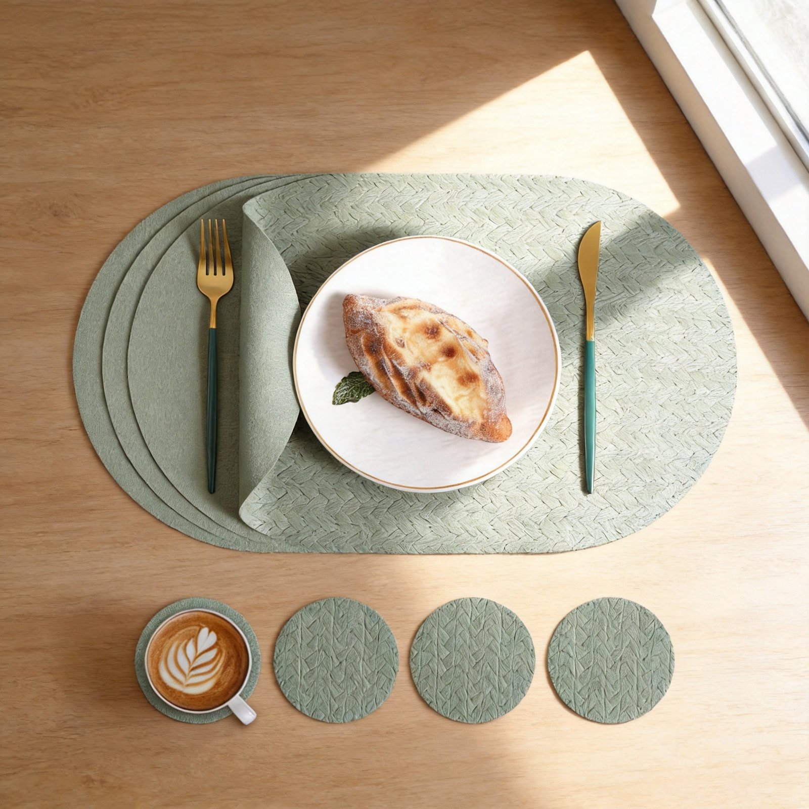Custom Wheat Grain Oval Leather Placemat