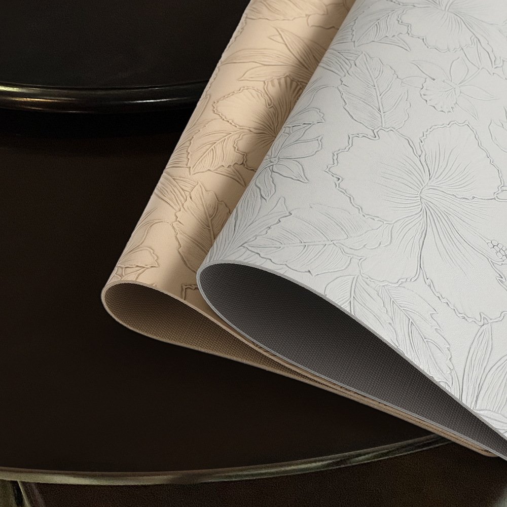 Custom Vintage Embossed Floral Fan-Shaped Leather Placemat detail