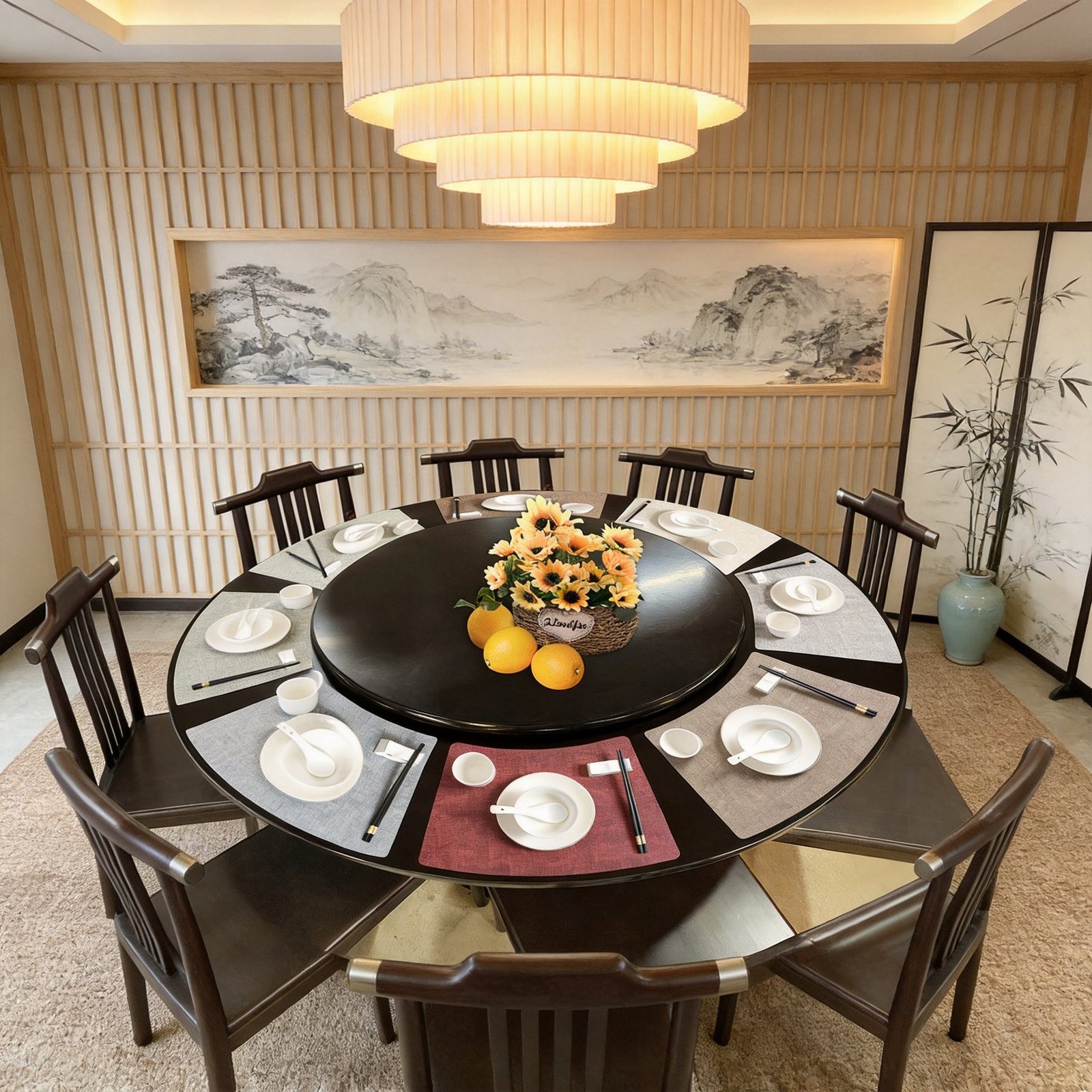 Custom Fan-Shaped Leather Placemat for Round Tables