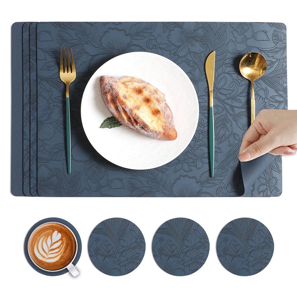 Custom Embossed Floral Leather Placemat detail