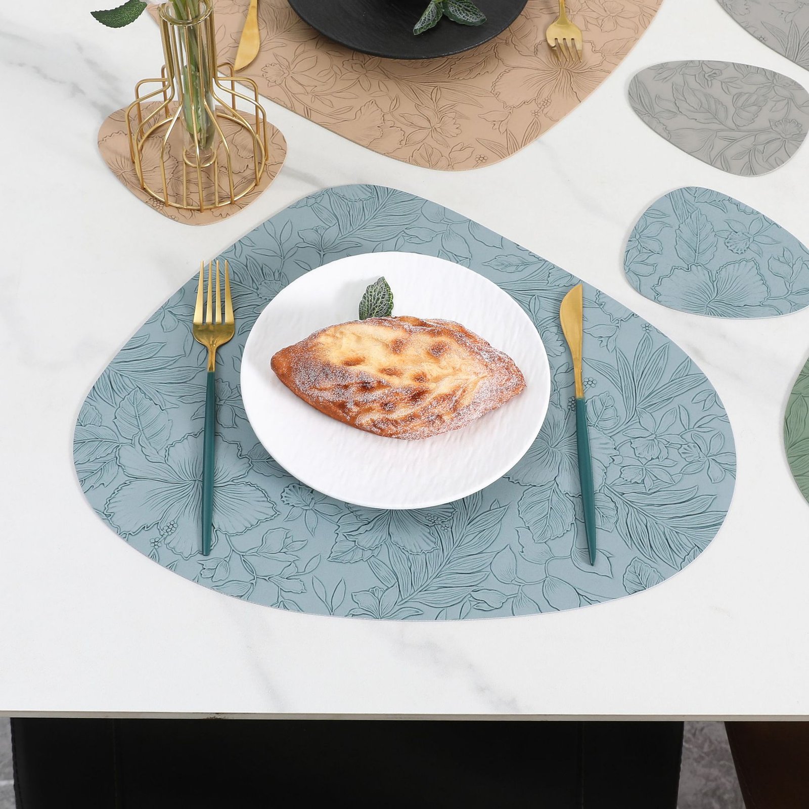 Custom Embossed Floral Teardrop Leather Placemat detail