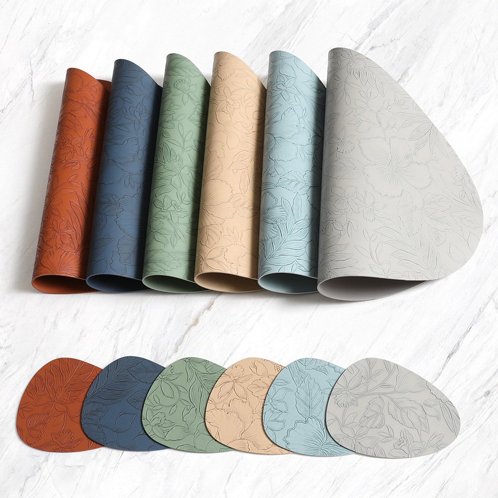 Custom Embossed Floral Teardrop Leather Placemat detail