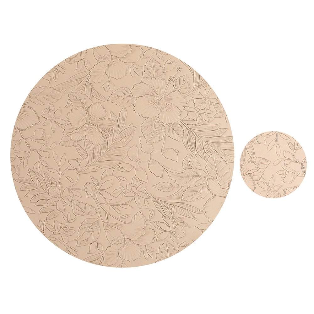 Custom Embossed Floral Round Leather Placemat detail