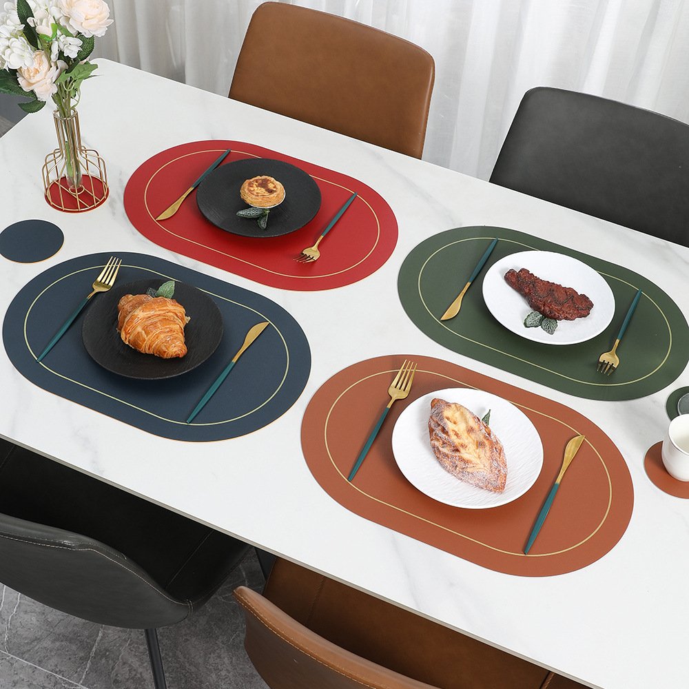 Custom Two-Tone Oval Leather Placemat for Hotels detail