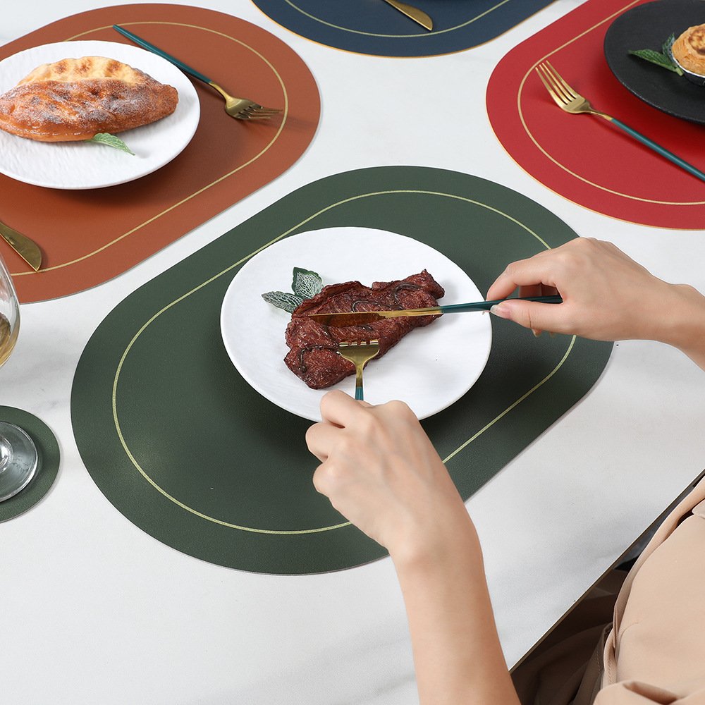 Custom Two-Tone Oval Leather Placemat for Hotels detail